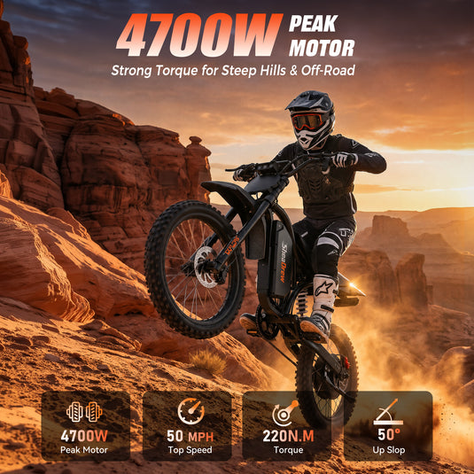 QF200Pro Electric Dirt Bike, 4700W, 60V 32Ah, 50 MPH Off-Road，Removable Battery，City Riding &  Cross-country Cycling